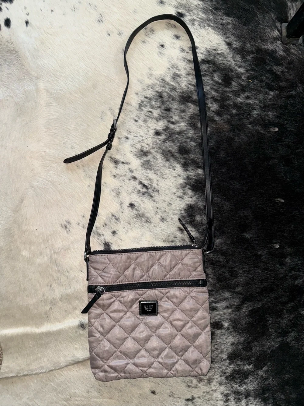 DKNY Quilted Crossbody Bag in Taupe Metallic